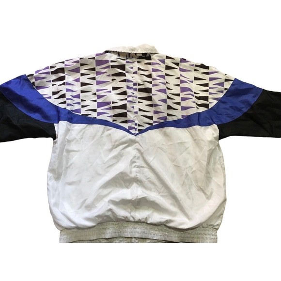 Vintage Wilson Windbreaker Jacket Womens Large L Tennis White Purple Geometric - Picture 5 of 13